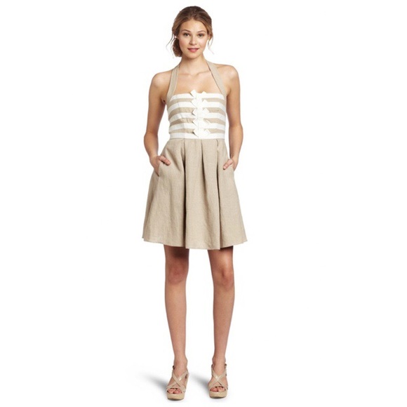 Jessica Simpson Dresses & Skirts - Jessica Simpson Beige 100% Linen Halter Dress